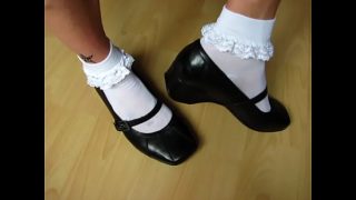 black leather Mary Janes and frilly socks – shoeplay by Isabelle-Sandrine